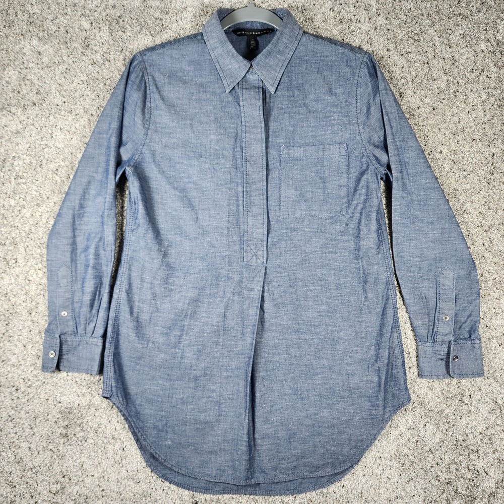 White House Black Market Tunic Women 2 Chambray Hidden Button Down Excellent